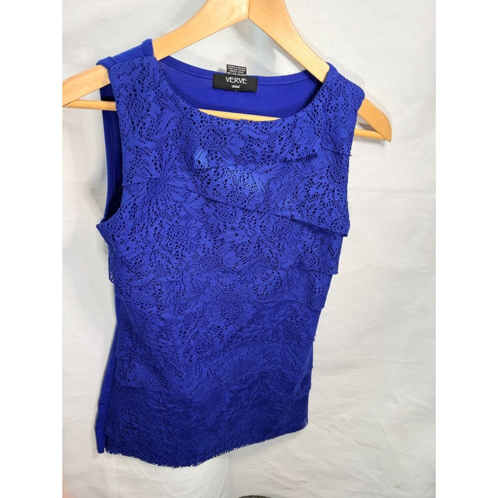 Verve AMI Women’s S Royal Blue tank top with layered lace front
